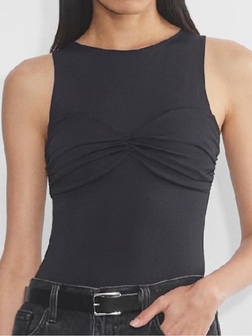 Aritzia Women Xs Black Sleeveless Crewneck Ruched Contour Shono Tank Top Nwot